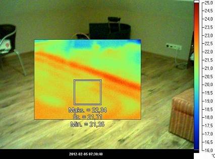 Termowizja Widok ogrzewania podłogowego - za pomocą kamery badamy równomierność grzania , sprawność